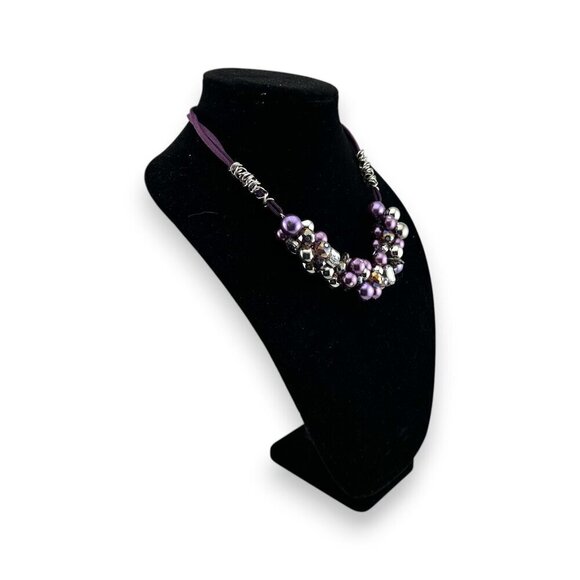 Chunky Bubble Necklace Purple and Silver Balls - Picture 4 of 11